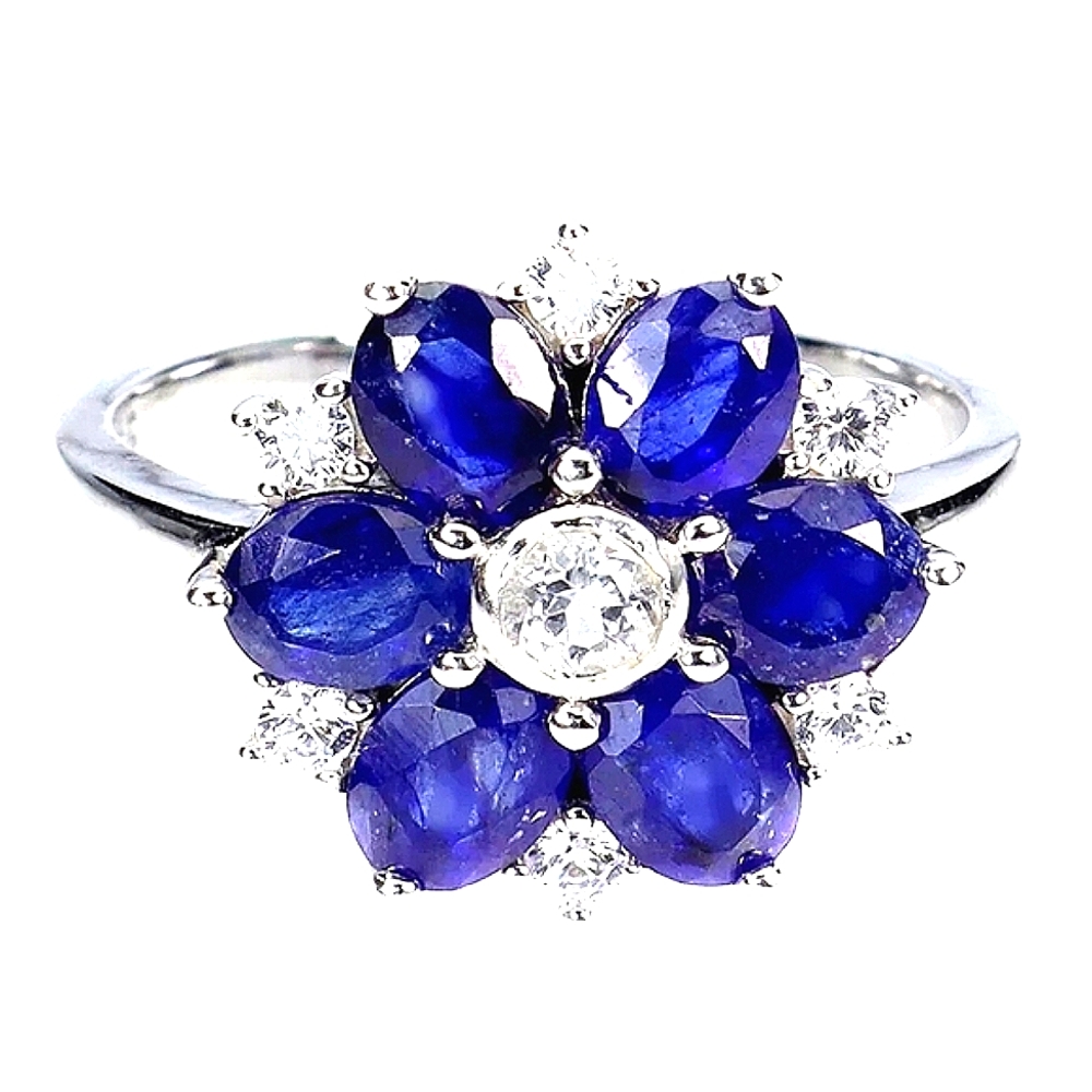 925 Sterling Silver Ring Sz 6.5 with Natural Sapphire, Topaz Gemstone